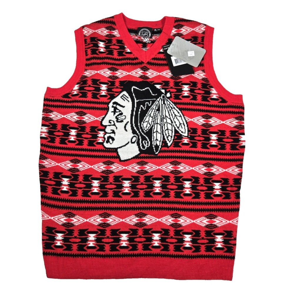 Chicago Blackhawks Christmas Ugly Sweater Vest NHL Men's Medium NWT New